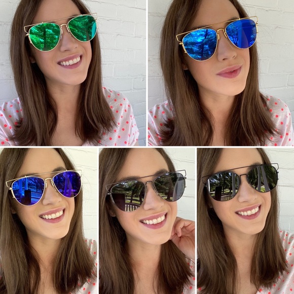 "Amira" Sunglasses || Green & Gold Mirror Aviator - Picture 7 of 9